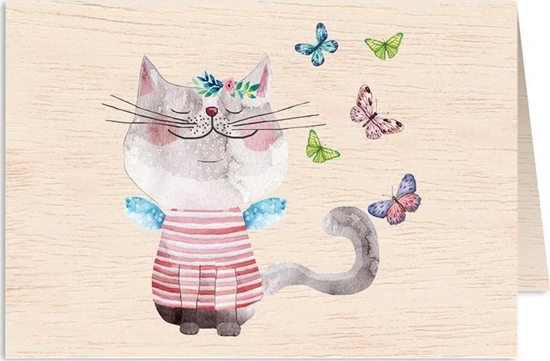 Picture of Cozywood Karnet drewniany C6 + koperta Kot i motyle