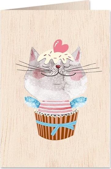 Picture of Cozywood Karnet drewniany C6 + koperta Kot z sercem