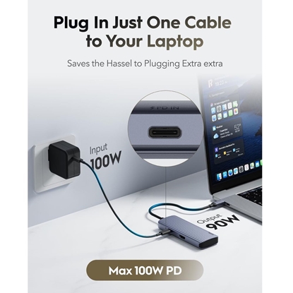 Picture of Cudy UH500 PortMate USB-C 6-in-1 Hub 4K 30Hz HDMI USB-C PD 4x USB-A 3.0 Aluminum Grey