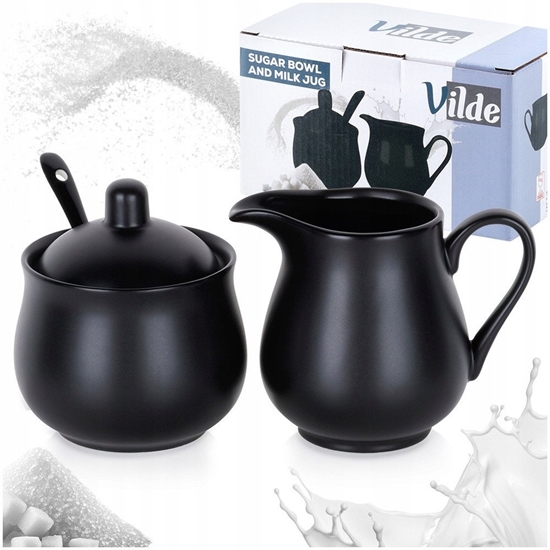 Picture of Cukierniczka i mlecznik porcelanowe czarne 3el.