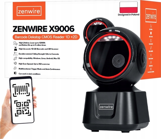 Picture of Czytnik kodów kreskowych Zenwire Czytnik Kodów Kreskowych Skaner QR 1D 2D USB Przewodowy Stacjonarny EAN GS1 Zenwire X9006