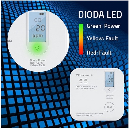 Изображение Czujnik tlenku węgla z baterią | alarm 85dB | LED 