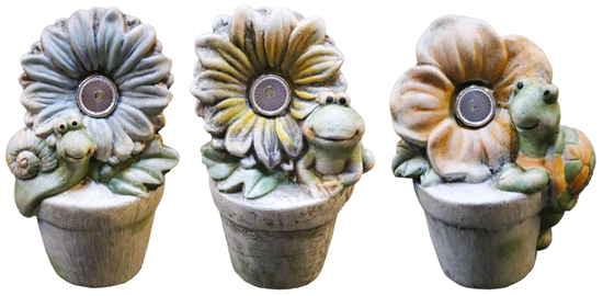 Picture of Dārza dekors Puķu pods ar dzīvnieciņu, ar solāro g