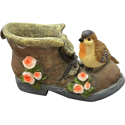 Picture of Dārza dekors Putniņš uz zābaka, 20x10x12cm