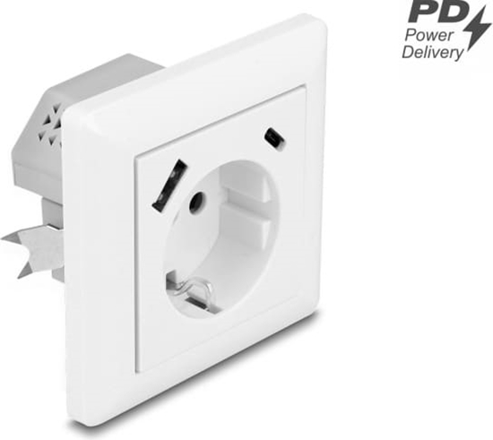 Picture of Delock Wall Socket with two USB Charging Ports, 1 x USB Type-A and 1 x USB Type-C™ with PD 3.0, 18 W