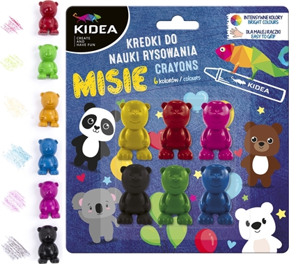 Изображение Derform Kredki misie do nauki rysowania 6 kolorów Kidea