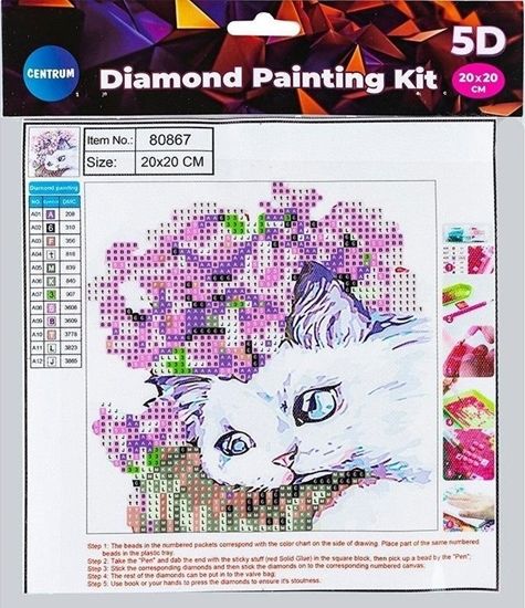 Изображение Diamentowa mozaika 5D - Cat&Flowers 20x20 80867