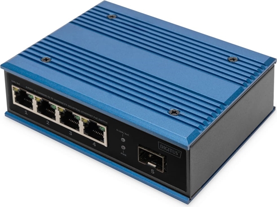 Picture of Digitus 4 port Fast Ethernet network PoE switch, industrial, unmanaged, 1 SFP uplink