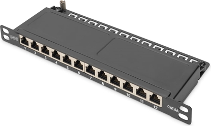 Picture of Digitus Cat.6A Slim Patch Panel, shielded, 12-port, 0.5 U, 10\", black