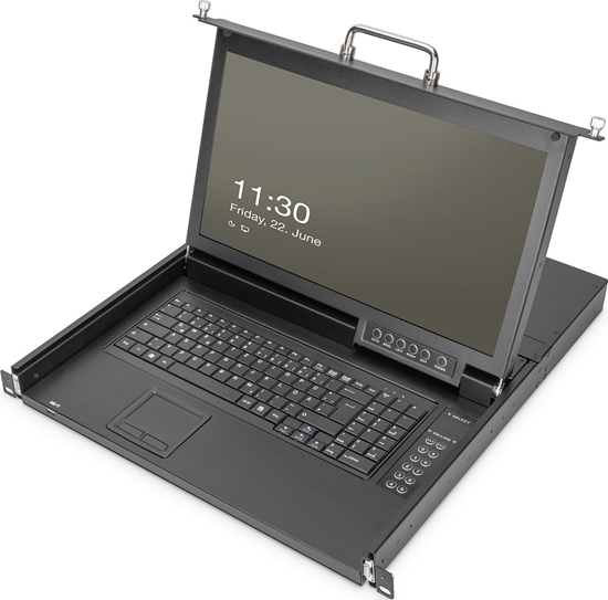 Изображение Digitus Modular HD LCD KVM console with 17\" TFT (43.2cm), 1-port VGA KVM connection, touchpad, German keyboard layout