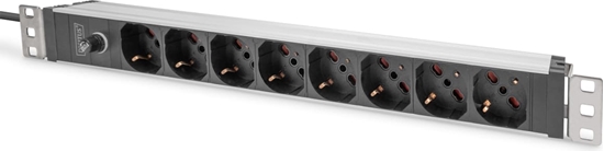 Picture of Digitus Socket strip with aluminum profile and back-up fuse, 8-way Italian output, 2 m cable IEC C14 plug