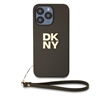 Изображение DKNY - DKNY PU Leather Stack Logo Wrist Strap Case for iPhone 15 Pro Max Brown