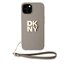 Изображение DKNY Apple DKNY PU Leather Stack Logo Wrist Strap Case for iPhone 14 Beige