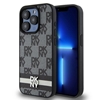 Picture of DKNY DKNY Leather Checkered Mono Pattern & Printed Stripes iPhone 15 Pro Case - Black