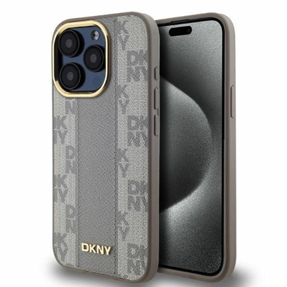 Attēls no DKNY DKNY Leather Checkered Mono Pattern MagSafe iPhone 15 Pro Max Case - Beige