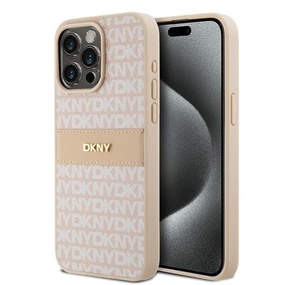 Attēls no DKNY DKNY Leather Mono Stripe & Metal Logo case for iPhone 15 Pro Max - pink