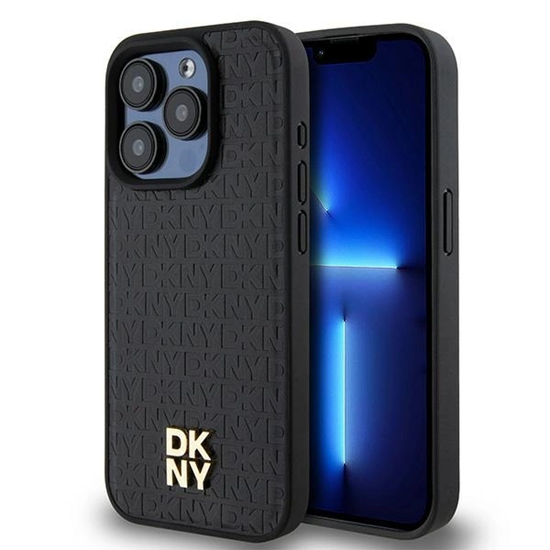 Picture of DKNY DKNY Leather Monogram Pattern Metal Logo MagSafe Case for iPhone 15 Pro - Black
