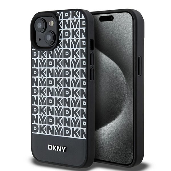 Picture of DKNY DKNY Leather Printed Pattern Metal Logo MagSafe Case for iPhone 15/14/13 - Black