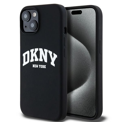 Attēls no DKNY DKNY Liquid Silicone White Printed Logo MagSafe Case for iPhone 14 / 15 / 13 - Black