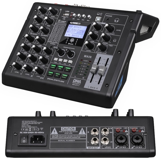 Изображение DNA MIX-EFF 4 analogowy mikser dwiku 4 kanay USB MP3 Bluetooth Phantom +48V DSP EQ