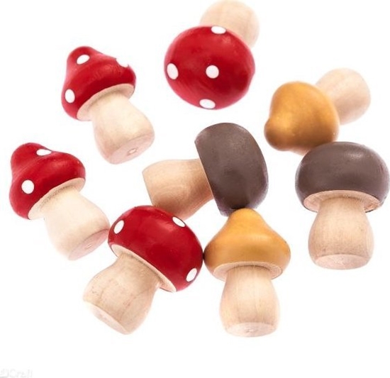 Picture of DP Craft DREWNIANE GRZYBKI, 8 SZT., CZERWONY, ÓTY, BRZOWY