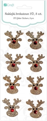 Picture of DP Craft Naklejki brokatowe 3D - renifery, 8 szt. (DPNB-008)