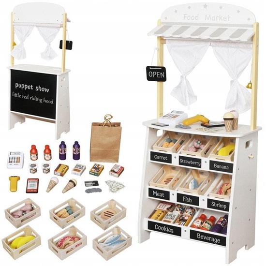 Picture of Drewniany Sklep Stragan i Teatrzyk 2w1 Kreatywna Zabawa dla Dzieci ZA5267