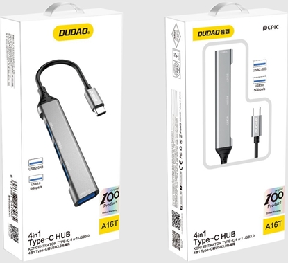 Attēls no Dudao Dudao HUB 4in1 USB-C/4x USB-A(3 x USB 2.0/USB 3.0) 6,3cm czarny (A16T)