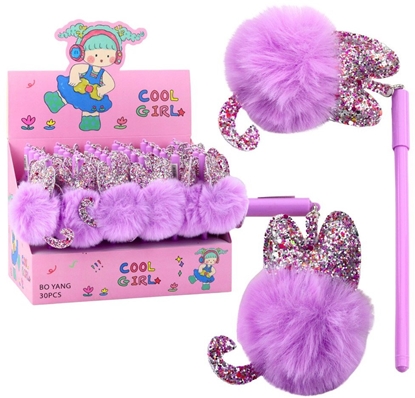 Изображение Dugopis elowy Zatyczka Z Fioletowym Pomponem Niebieski Tusz 17cm 0.5mm LEAN