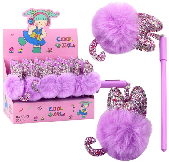 Picture of Dugopis elowy Zatyczka Z Fioletowym Pomponem Niebieski Tusz 17cm 0.5mm LEAN