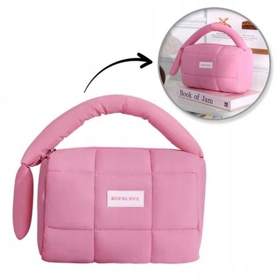 Изображение ECARLA Kosmetyczka damska pikowana kuferek róowa KS140R 18,5 x 12,5 x 13 cm