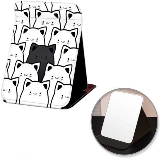 Picture of ECARLA Lusterko kosmetyczne stojce due otwierane z ekoskóry Kotki 15 x 20 cm L24