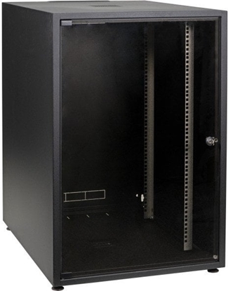 Attēls no EFB 19Zoll Netzwerkschrank OFFICE SERIE 15HE 600X600 RAL9005 Schwarz IP20 komplett vormontiert und zerlegbar Glasfront 38KG Traglast