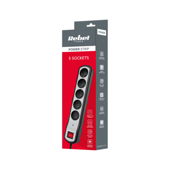 Изображение Elektrības Pagarinātājs 5 kontaktligzdas ar slēdzi 5m | 3x1.5 mm