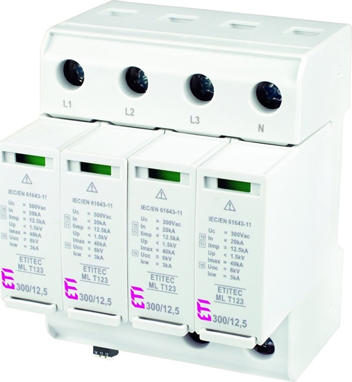 Picture of Eti-Polam Ogranicznik przepi B+C+D Typ 1+2+3 4P ETITEC ML T123 300/12,5 4+0 002440667