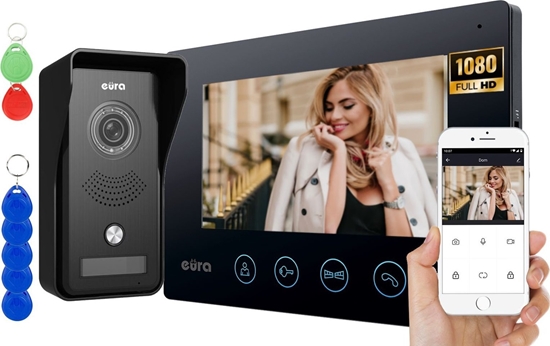 Picture of Eura Wideodomofon EURA VDP-42A3 GAMMA Plus, TUYA, Czarny, Wifi, 2 wejcia, czytnik