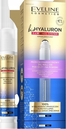 Picture of Eveline bioHYALURON 3xRetinol System Przeciwzmarszczkowy el roll-on pod oczy i na powieki 15ml (5903416028741)