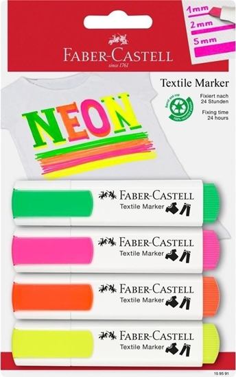 Изображение Faber-Castell Markery do tkanin 4 kolory neonowe FABER CASTELL