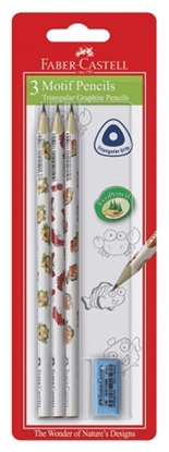 Picture of Faber-Castell Oówki trójktne motyw stworzenia morskie 3szt. + gumka blister (118379 FC)