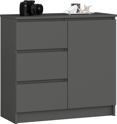 Picture of Fabryka Mebli Akord Komoda bezuchwytowa JERRY 80 cm nowoczesna 1 drzwi 3 szuflady 2 póki - grafit szary