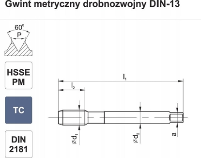 Изображение Fanar GWINTOWNIK M 8x1 NGMM/2-P DIN-2181 (6HX) HSSE-PM TICN HRC40
