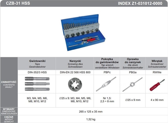 Picture of Fanar ZESTAW NARZEDZI DO GWINTOWANIA CZB-31 INOX - Z2-031012-0000