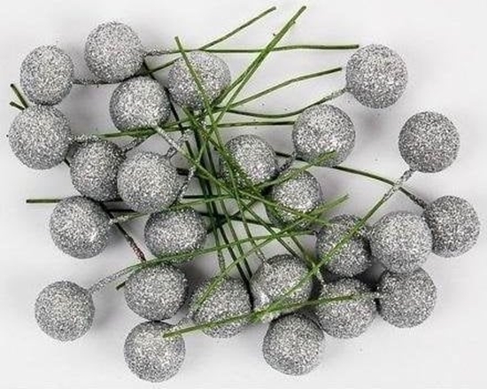 Picture of FANDY Owoce ostrzokerzewu 12cm srebrne brokat