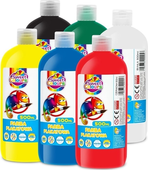 Изображение Farby plakatowe w butelkach 500ml (6 kolorów)