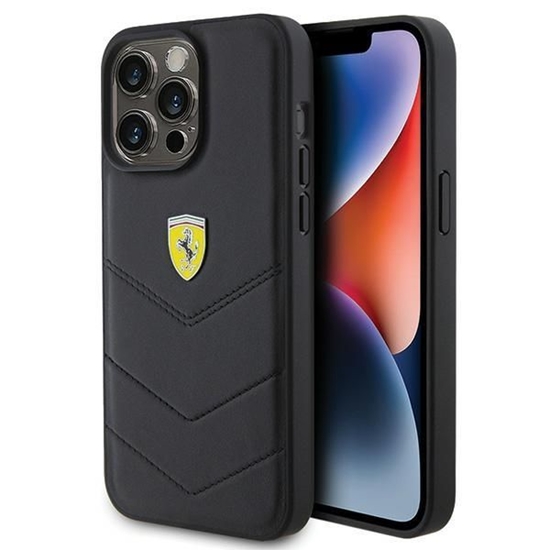 Picture of Ferrari Ferrari Quilted Metal Logo case for iPhone 15 Pro Max - black