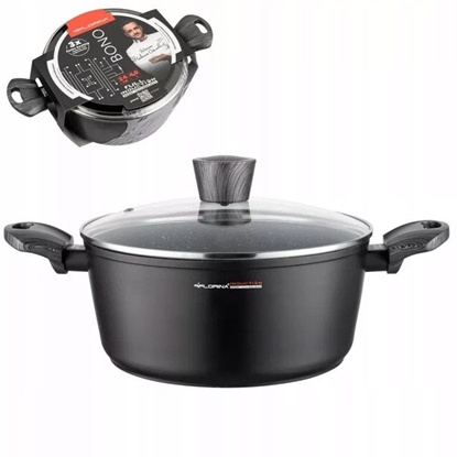 Attēls no GARNEK BONO 24 CM 4,0L. Z POKRYWK, IND. by M.G. (CZARNY, POWOKA IMITUJCA KAMIE, UCHWYT CZARNY)