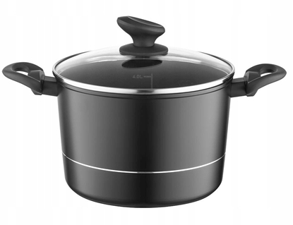 Attēls no GARNEK DELUX 24 CM 6,2L. Z POKRYWK, WYSOKI, IND. by M.G. (CZARNY, POWOKA NIEPRZYWIERALNA , UCHWYT CZARNY)