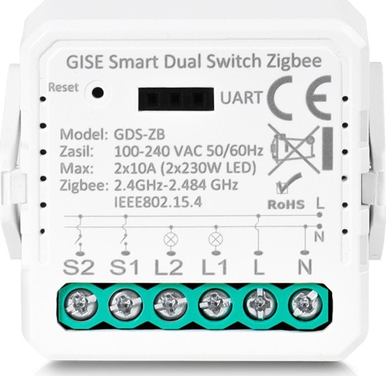 Изображение Gise GISE Smart Dual Switch no neutral Zigbee | Podwójny modu przekanikowy Zigbee | GDS-ZB-NN