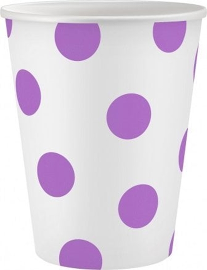 Изображение GoDan Kubeczki papierowe Groszki lawendowe 250ml 6szt.