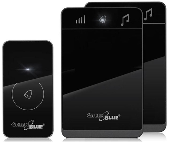 Picture of GreenBlue Dzwonek bezprzewodowy nadajnik-2 odbiorniki, 52 melodie czarny GreenBlue GB112 dotykowy, zasig 150m - GB112